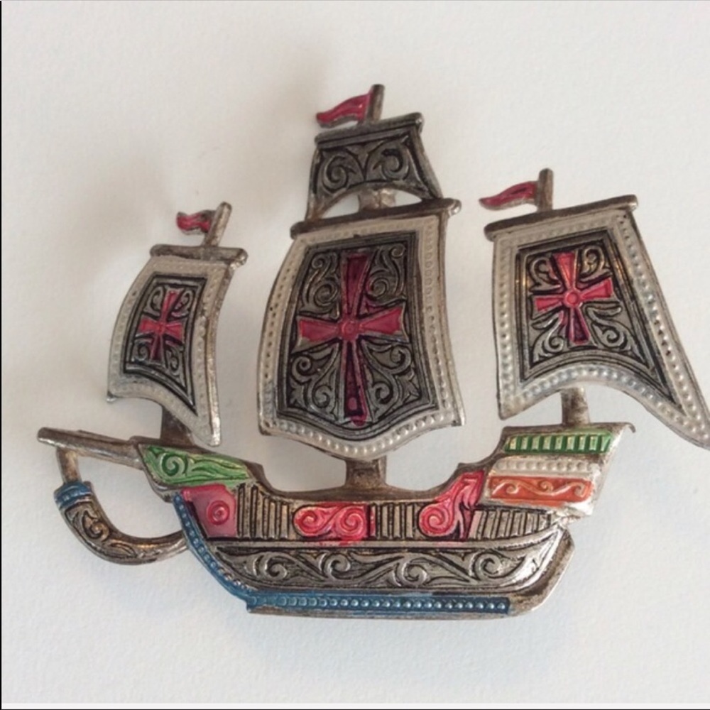 Vintage  Spanish Galleon ship brooch from Spain